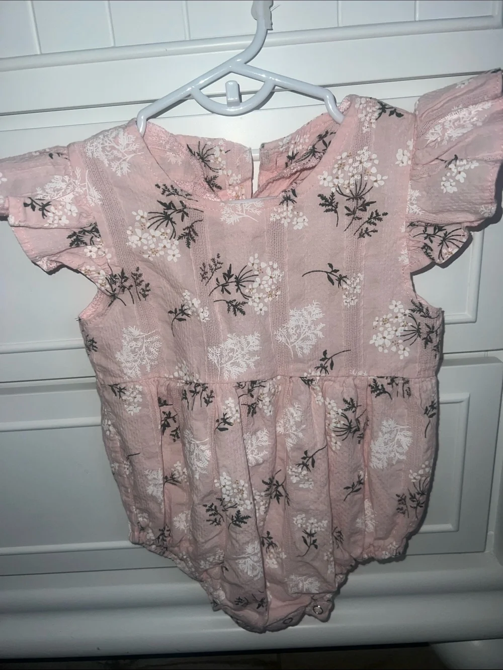 Baby Girl Pink Floral Cotton Muslin Ruffle Bubble Romper 6M formal